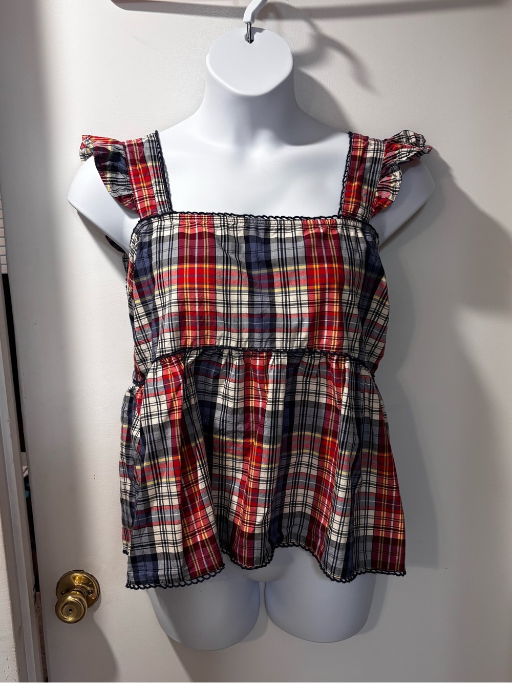 torrid Red Multi Plaid Ruffle Strap Peplum Tank